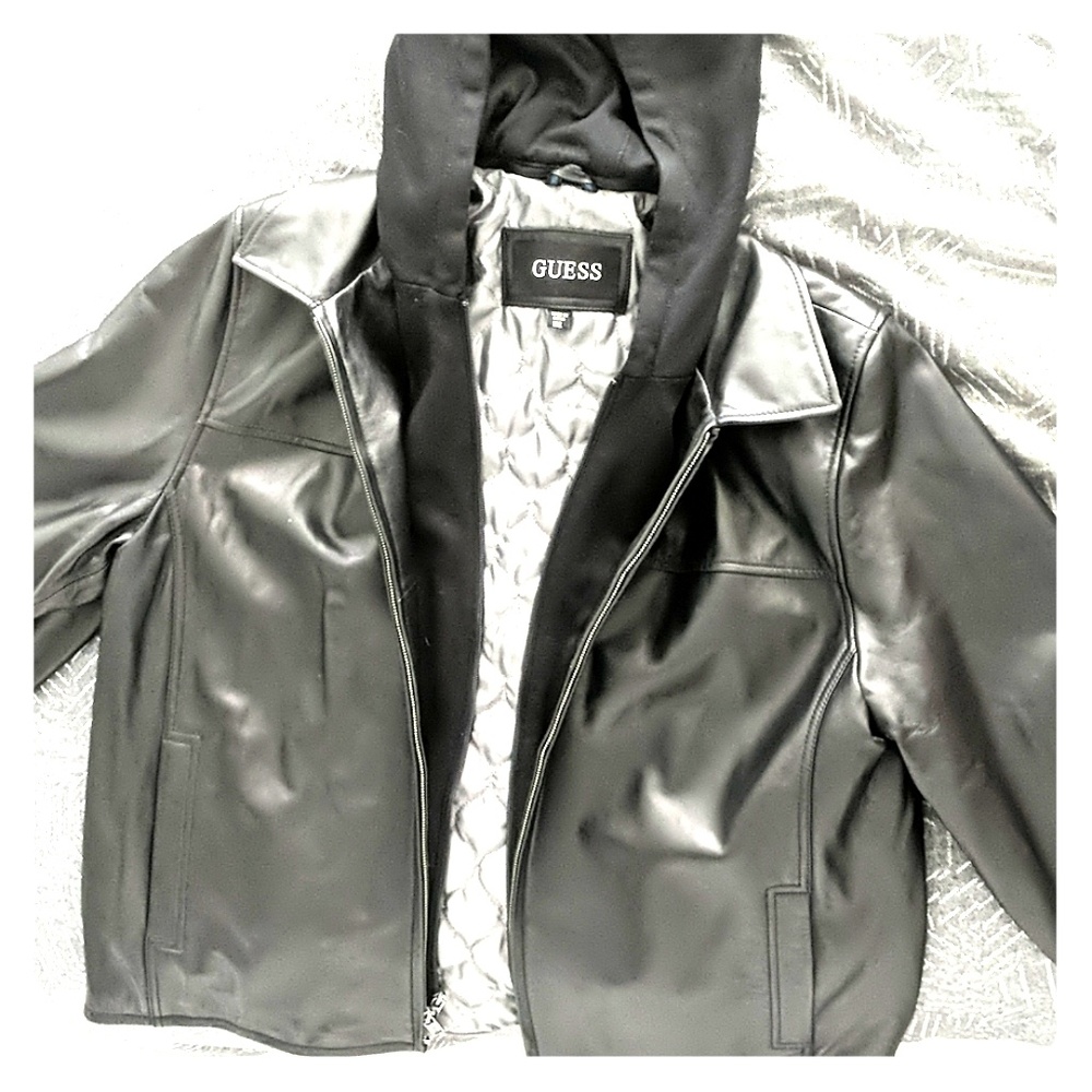 Guess Genuine Leather Hooded Jacket